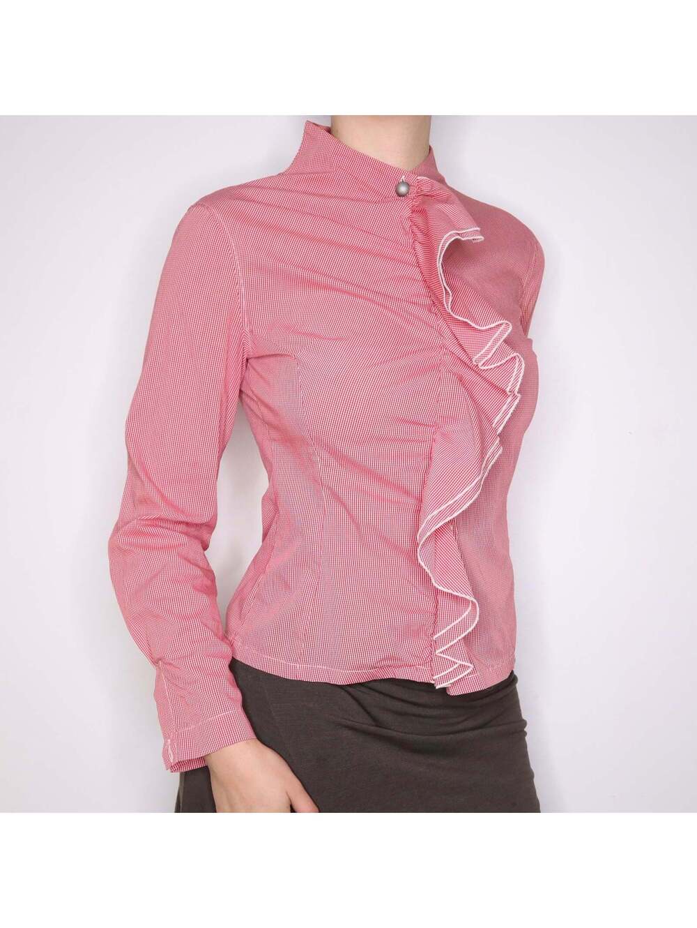 Y2K Italian Red Gingham Ruffle Blouse (M) - Picture 3 of 5